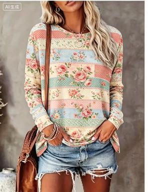 Printed Floral Shirt - Dames T-shirt met lange mouwen, pastelkleurig